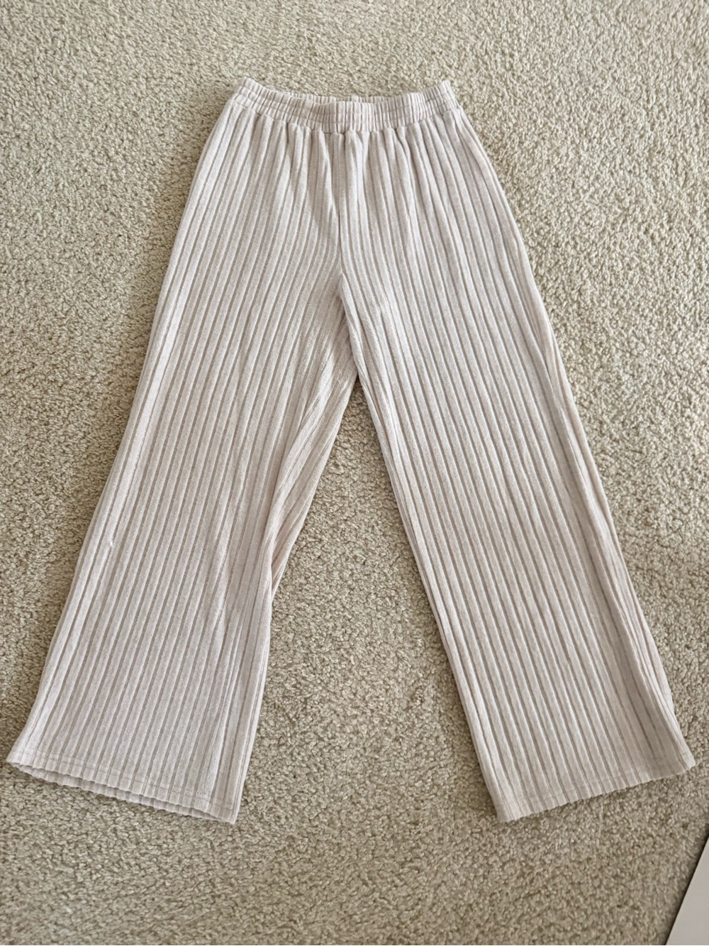 Ribbed Wide-Leg Lounge Pants - Light Beige